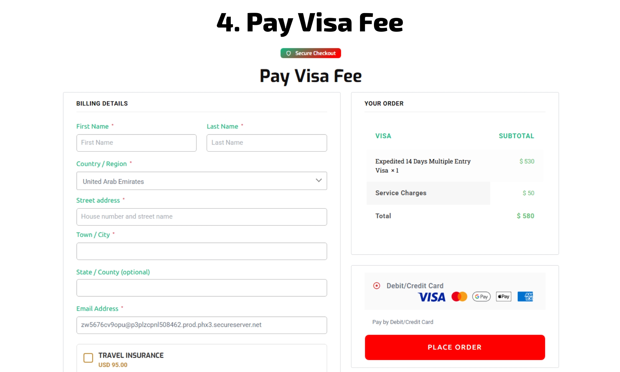 Pay visa fee